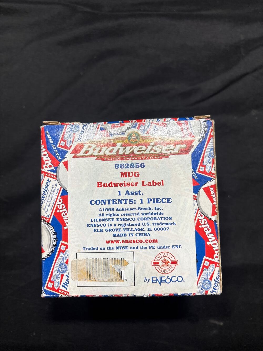 Vintage 1998 Enesco Budweiser Beer Label Mini Mug Ornament 962856
